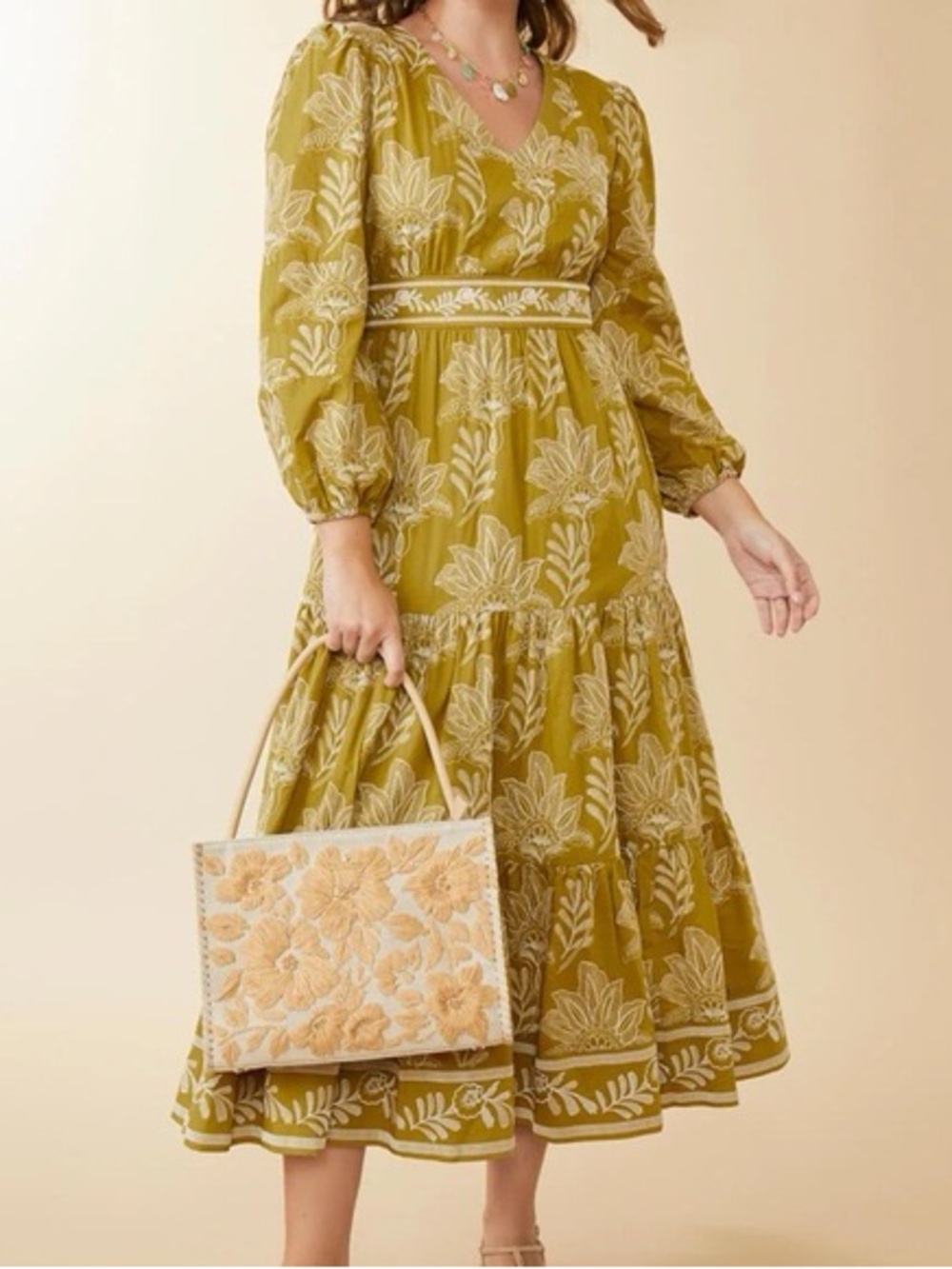 Embroidered Spartina 449 Dress Mustard Chartreuse Yellow Floral Midi Maxi XXL - Picture 14 of 14